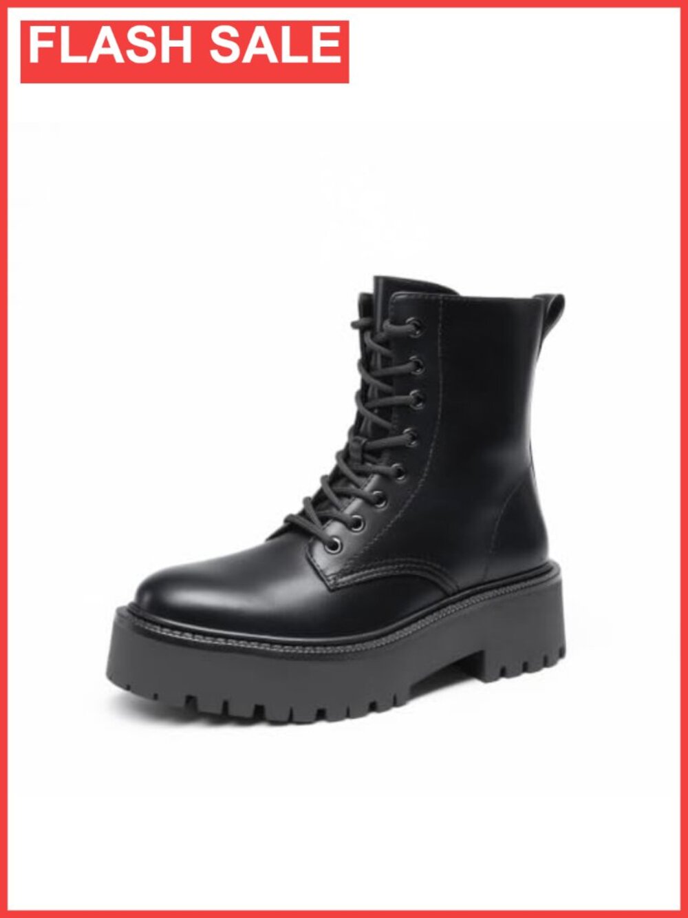 Women's Faux Leather Platform Combat Ankle Boots Block Heel
